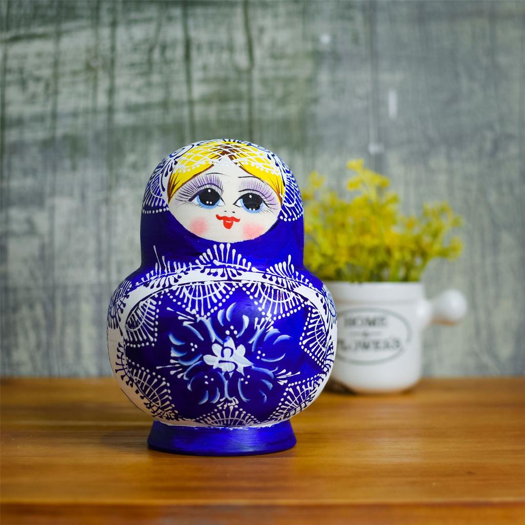 Russian Nesting Dolls 10 Pieces Hand Painted Toy Blue and White Porcelain Theme Traditional Russian Stacking Dolls