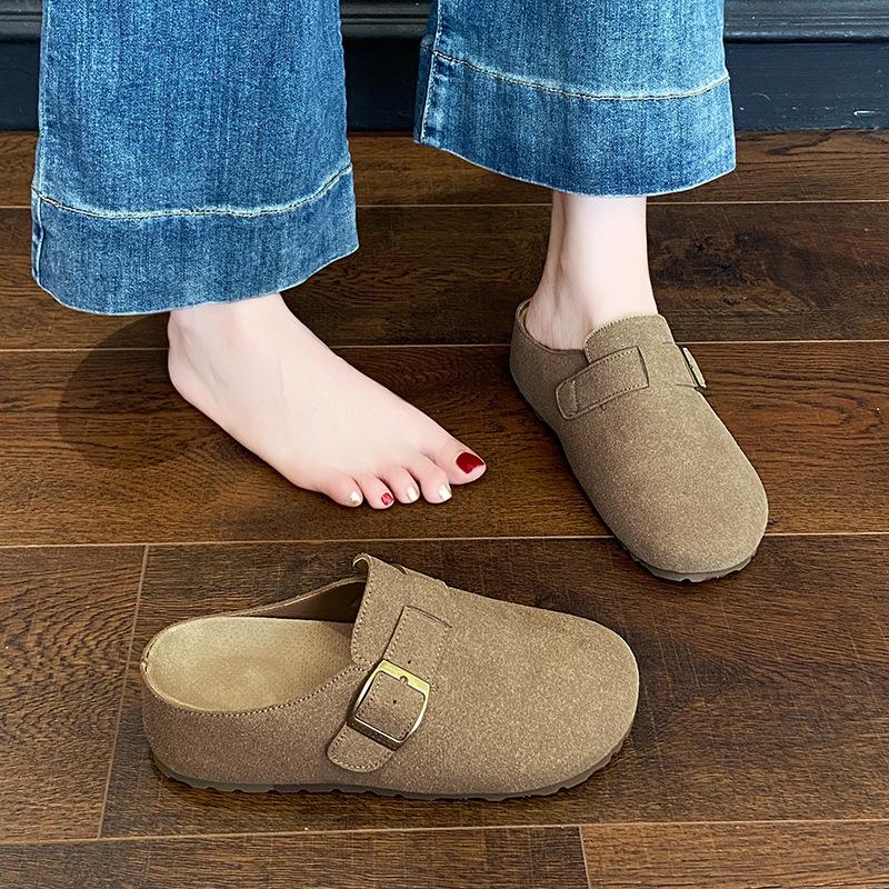 Boken Shoes French Retro Baotou Half Slippers Women's Lazy Single Shoes 2025 Spring and Summer New Flat-bottomed Boken Shoes