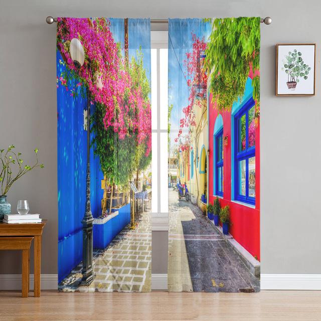 

Коричневая деревянная дверь, камень, кирпич, ретро, ​​прозрачные оконные шторы для гостиной, кухни, детской спальни, тюлевая вуаль, подвесная занавеска 1 PCS W100XH250cm