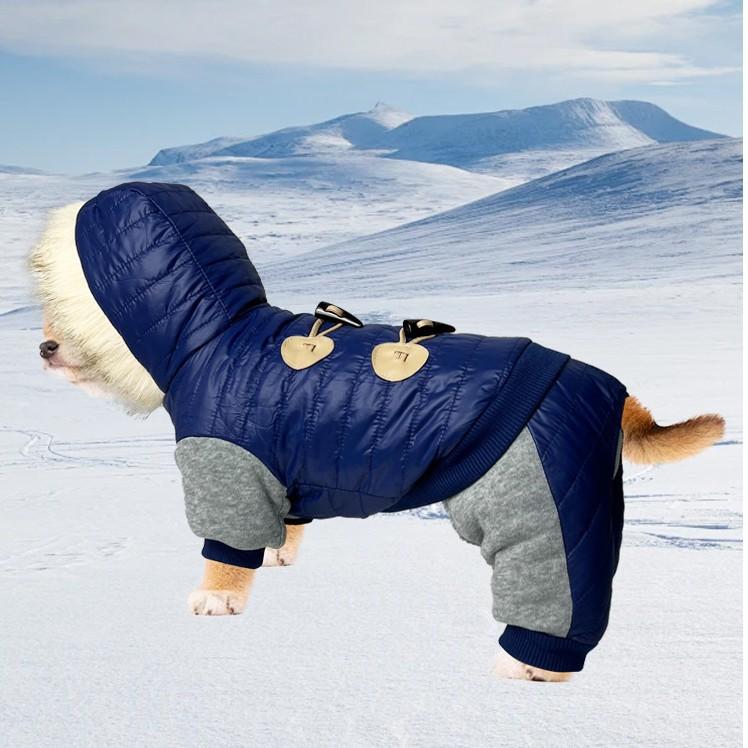 Pet Blue Horn Buckle Four-Legged Cotton-Padded Jacket Cold-Proof Warm Dog Winter Clothing Teddy Dog Casual Autumn Winter Clothes