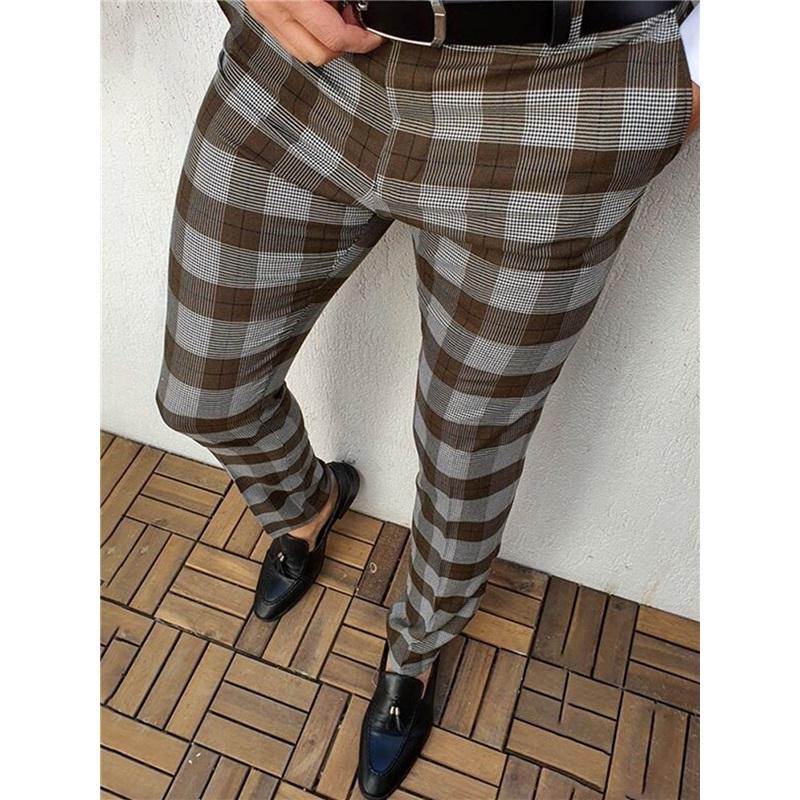 European And American Autumn And Winter Men's Printed Casual Fashion Striped Mid-waist Pencil Pants Slim Pants