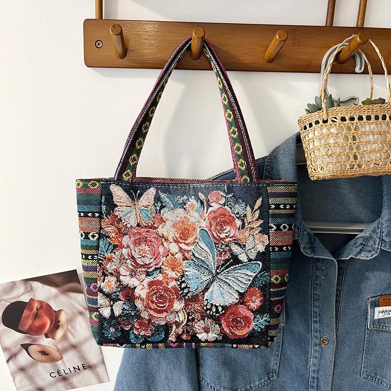 Handbag bag women go out canvas bag large capacity flower bird pattern handbag women's ethnic style handbag