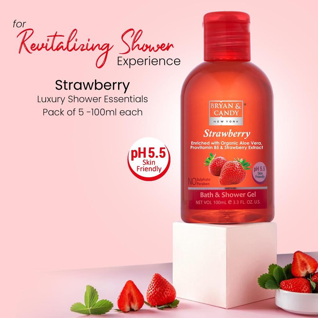 Bryan & Candy Shower Gel with Aloe Vera. Gentle, Moisturizing Body Wash for Soft, Supple Skin (Strawberry Shower Gel, 100ml)