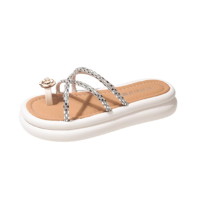 thick-soled set of toe cool slippers women's summer new fashion flower rhinestone versatile sandals