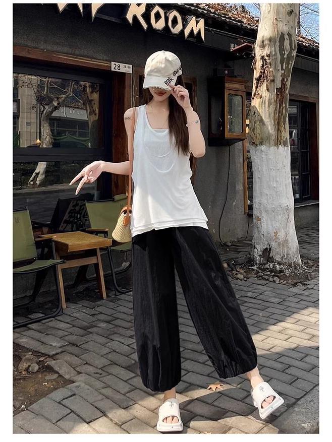 2026 Summer Women's Ice Silk Lantern Pants: Single/Two-Piece, Loose, Slimming, Cropped Harem Style