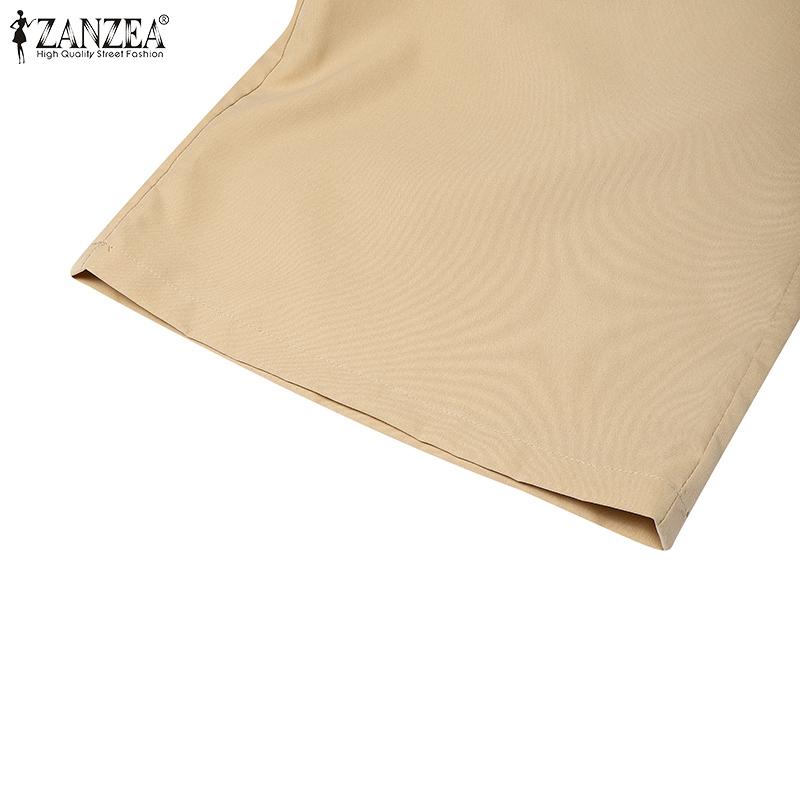 ZANZEA Womens Casual Turn Down Collar Loose Sleeveless Wide Leg Jumpsuits
