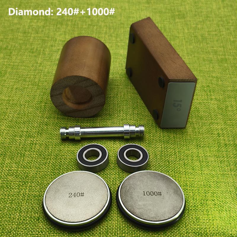 2-Angle Rolling Knife Sharpener 15/22° Roller Sharpeners Magnet Wooden base Diamond Grinder Set Woodwork Sharpening System