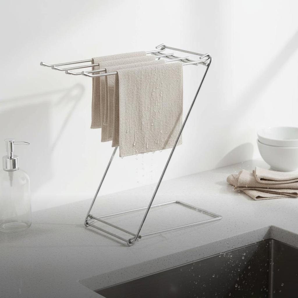 Countertop Dishcloth Holder Draining Design Countertop Rag Dehumidifying Rack Foldable Dishcloth Hanger for Sink