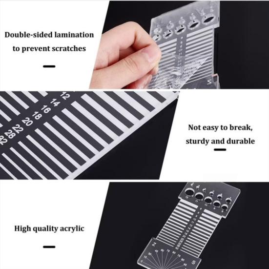 Sewing Ruler Wire Diameter Test Hole Knitting Counter Acrylic Transparent Multifunctional Measuring Tool with Protractor Multifunctional Spinning