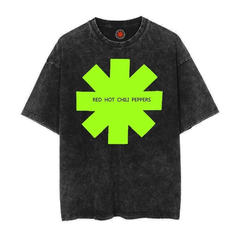 Modny Płukany Vintage Bawełniany T-shirt RED HOT CHILI PEPPERS Koszulka Męska Damska T Shirt Oversize Streetwear Krótki Rękaw