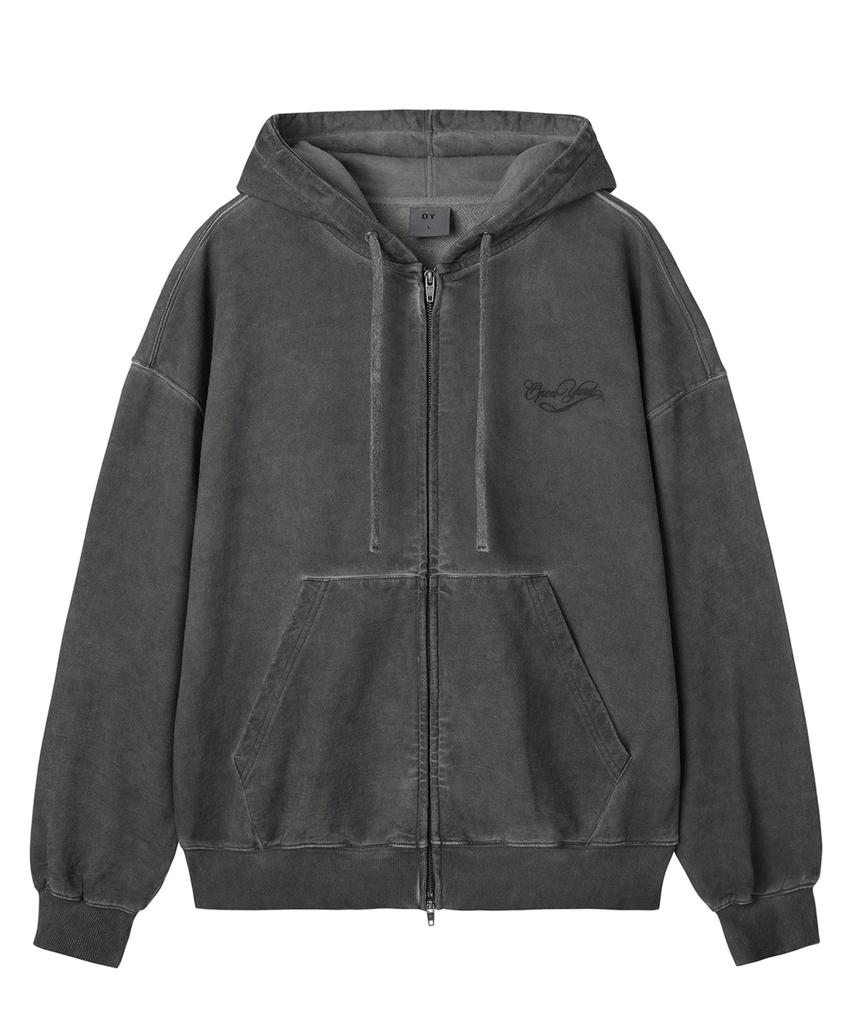 Openyard(Oy) Washed Script Hoodie Zip Up - Charcoal
