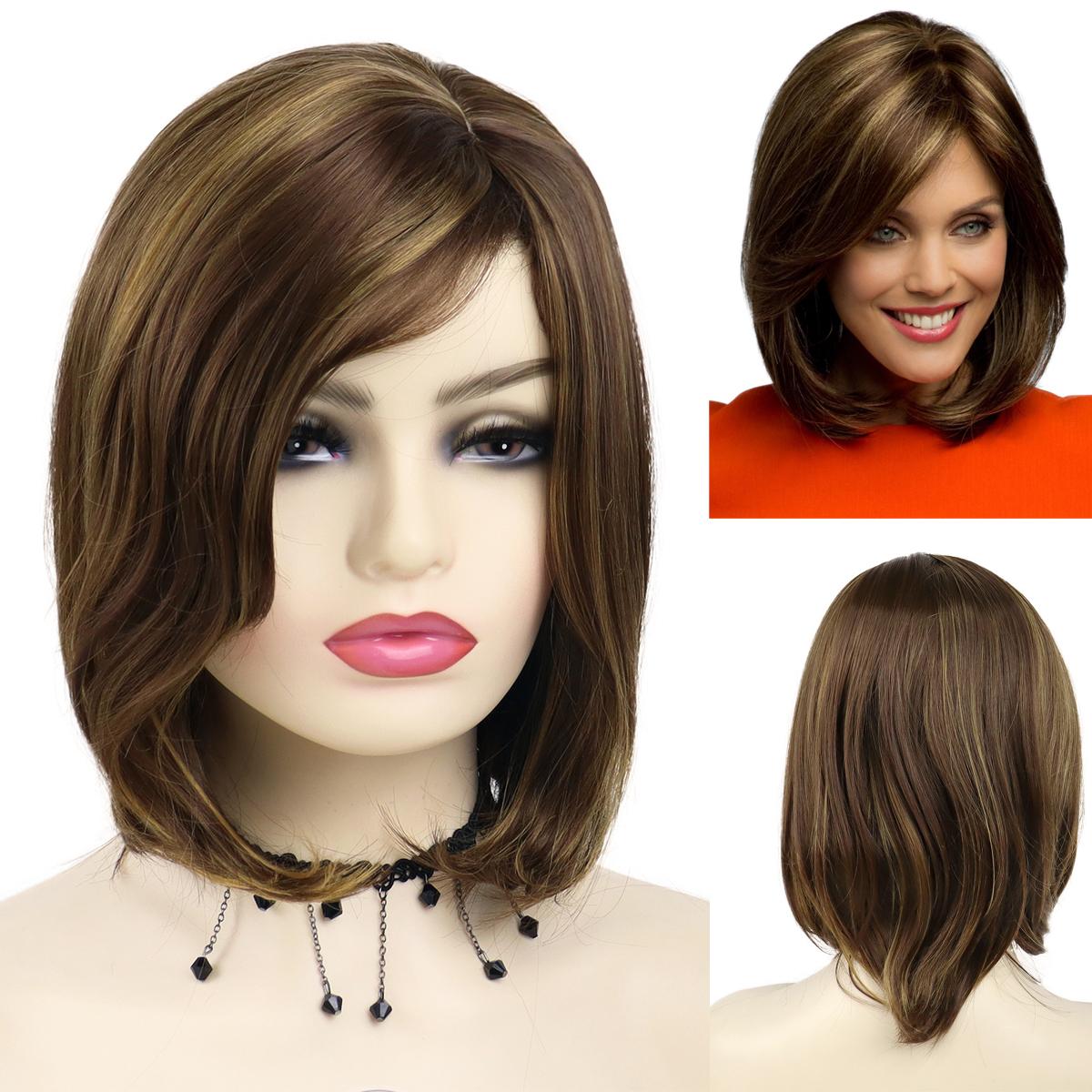 

GNIMEGIL синтетические смешанные коричневые парики для женщин, короткий натуральный парик, стрижка боб, прически, мягкие волосы для мамы, мелирование волос, короткий парик