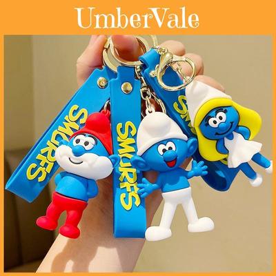 Smurfs Papa Jokey Smurf Smurfette Silicone Keychain Bright Colorful Cartoon Pendant