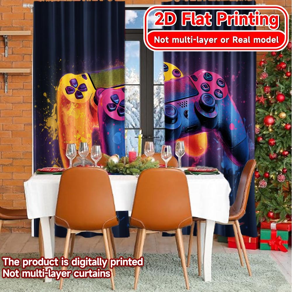 Set Of 2 Flat Printing Dual Neon Controllers Popular Curtains Fabric Room Decor Curtain Semi Sheer Made Polyester Machine Washable