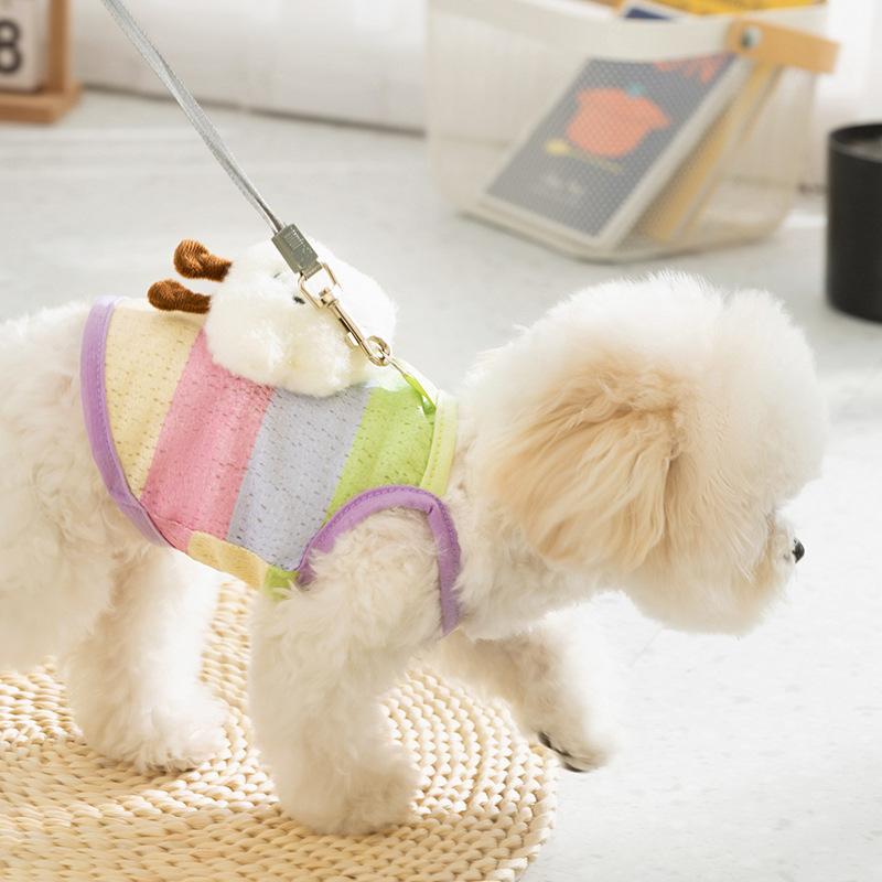 Rainbow Stripes Traction Sling Anti-Hair Loss Pet Clothing Summer Thin Bigbear Teddy Pomeranian Dog Clothing