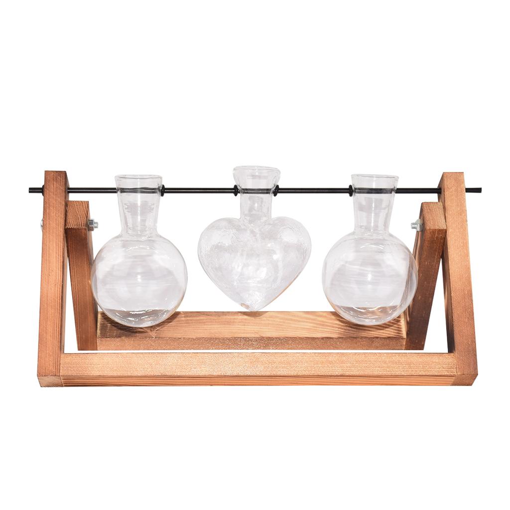 Heart Glass Planter Bulb Vase Metal Swivel Holder for Hydroponics Plants Replacement Home Garden Office Wedding Décor TIMELIVE Planter Terrarium Accessories with Retro Wooden Stand Desktop