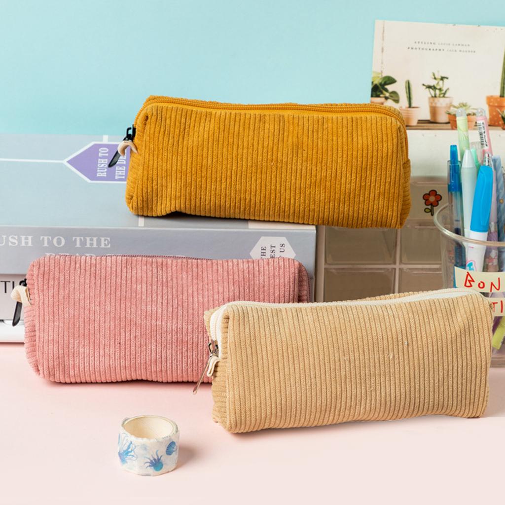New retro corduroy solid color pencil case artistic minimalist stationery bag high school student storage bag birthday gift bag