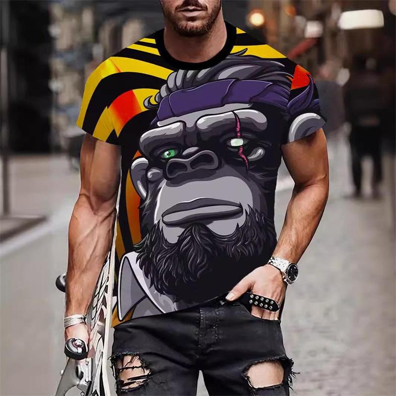 Summer Round Neck 3D Funny Animal Print Top Fashionable Casual Hip Hop Short Sleeved Men's T-shirts
