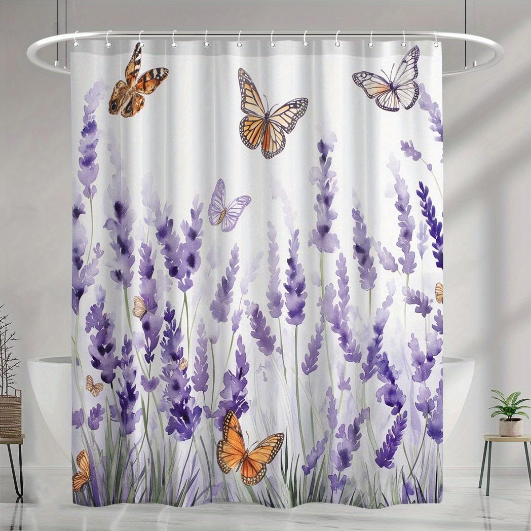 

1Pc Butterfly Lavender Shower Curtain - Waterproof, Durable, Includes 12 Hooks, Decorative Bathtub Partition W60H190(CM)-1 Pcs