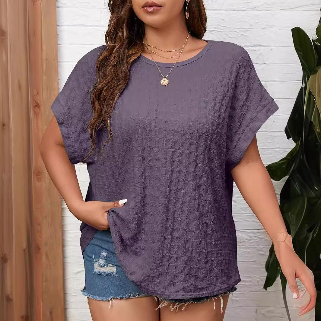 (XL~5XL) Повседневные свободные однотонные женские летние топы с короткими рукавами