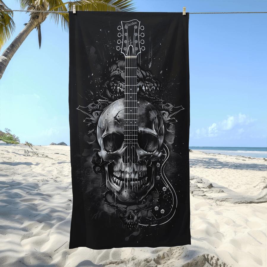 

Skull Guitar Pattern Microfiber Beach Towel, Soft Absorbent Quick-Drying Sandproof for Swimming Camping W30*H60(CM)