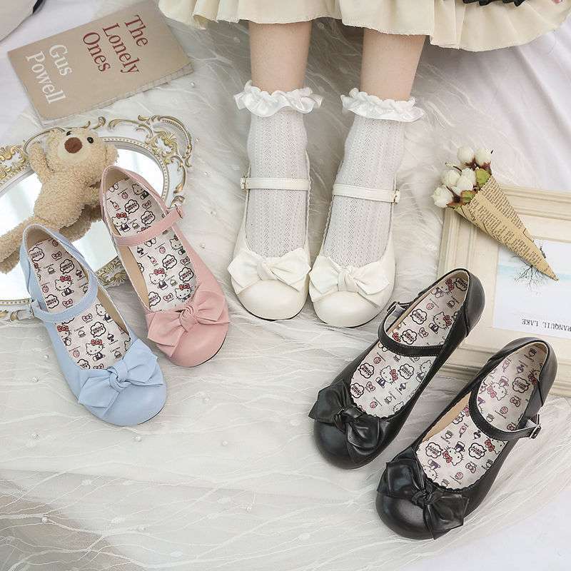 Cute Japanese Lolita round head girl style shoes women's 2025 spring and autumn new bow college thick heel shoes