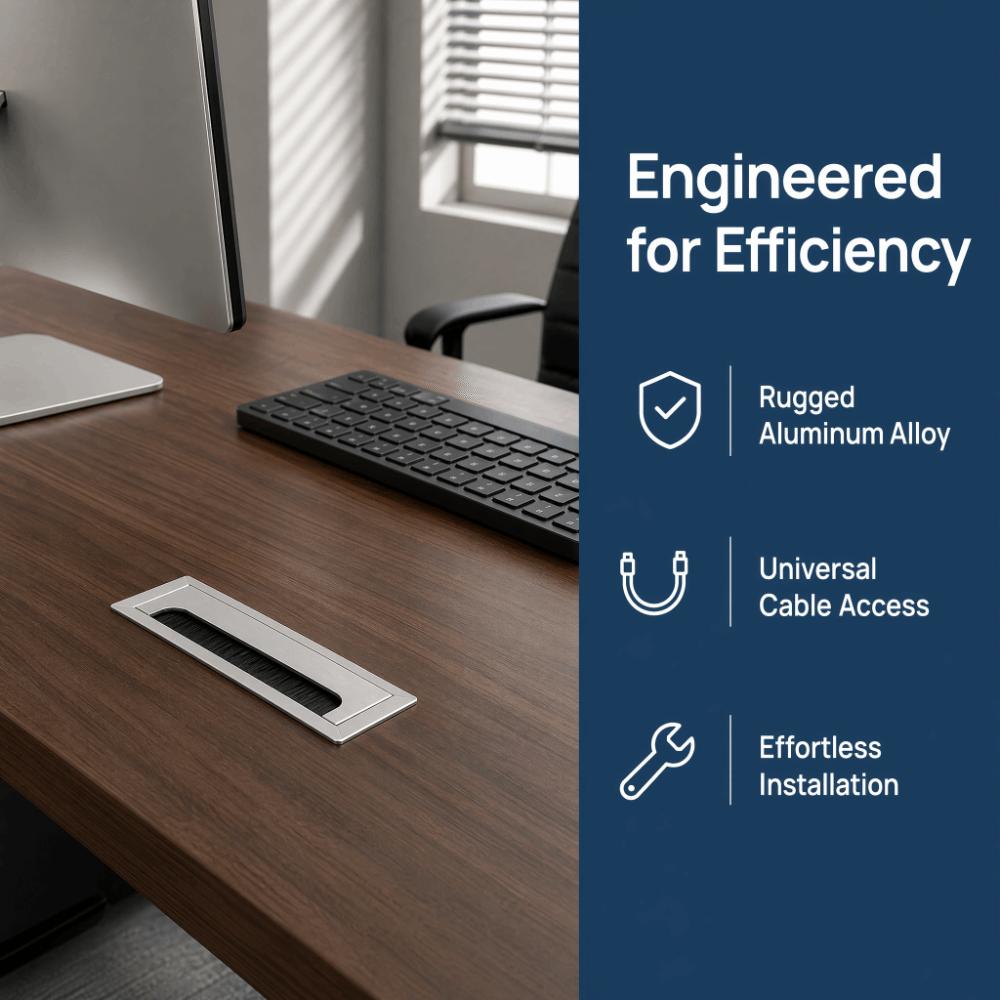 Silver Wire Hole Cover 160mm x 80mm Rectangle Cable Grommet Durable Cable Grommet Computer Desk