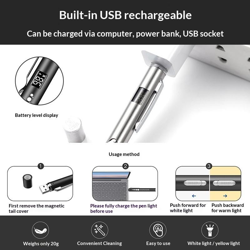 Dual Light Source Pupil Pen Oral Penlight Led Flashlight With Digital Display Screen Mini Medical Handy Usb Rechargeable