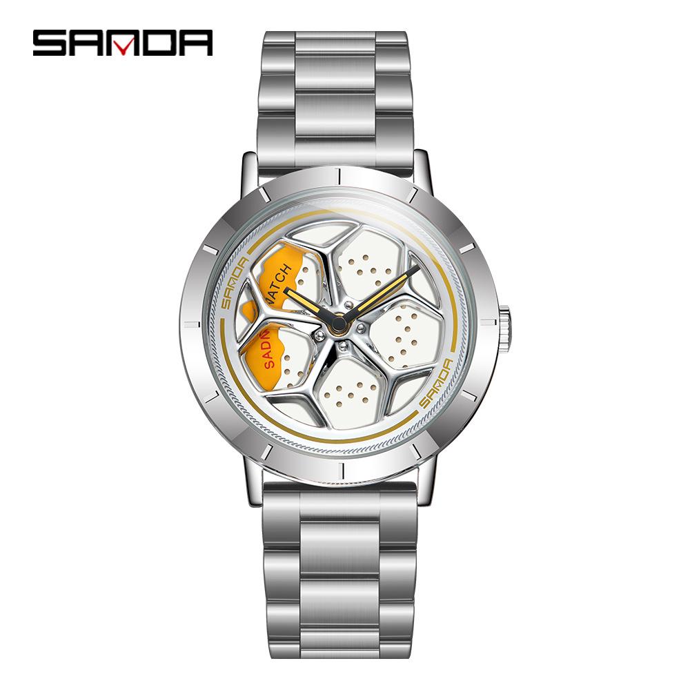 Sanda Men's Trendy Waterproof Quartz Watch with Cool Wheel Design