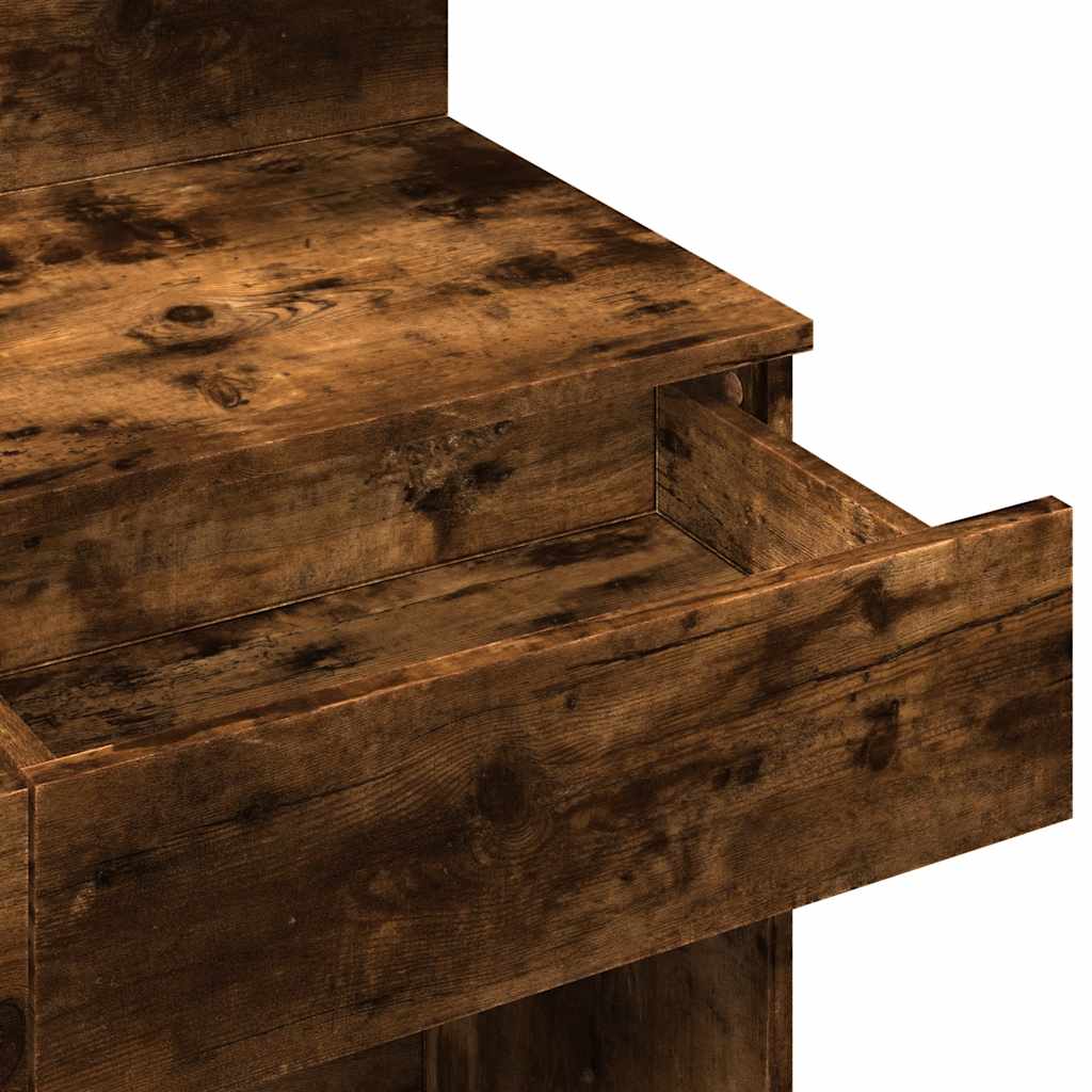 Makeup Vanity with LED Lighting Smoked Oak Finish 100 x 40 x 130 cm