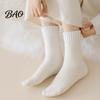 Non Binding Elastic Comfort Socks Women Thickened Winter Socks, Solid Color Mid Calf Thermal Fleece Lined Cozy Fuzzy for Snow Boots Crew Cold Weather,