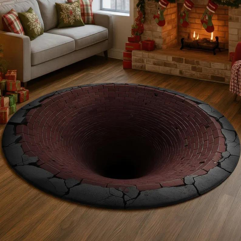3D Rug Round Rug Big Crack Rug Deep Hole Rugs Illusion Rug Huge Crack Rug Optical Illusion Rug Water Rug 3D Look Crack Rugs