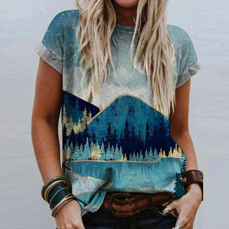 Women Summer T Shirt Trend Print Retro Fashion Short Sleeve Tees Casual   Printed  Tops