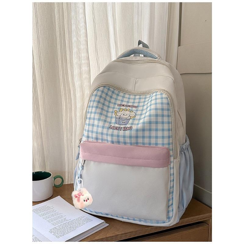 Japanese new high-value, fresh, sweet and sweet plaid backpack, lightweight and large-capacity backpack for junior high school students