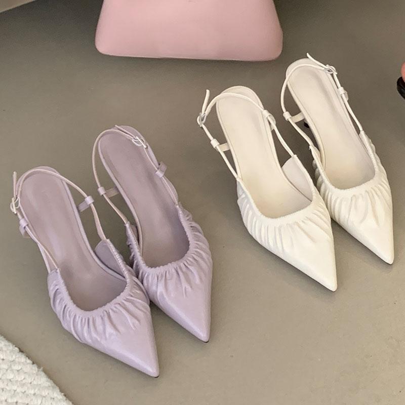 Fashion Footwear Pointed Toe Pumps Ladies High Heels Shoes New In 2025 Female Slingbacks Fashion Pleated Women Thin Heels Shoes