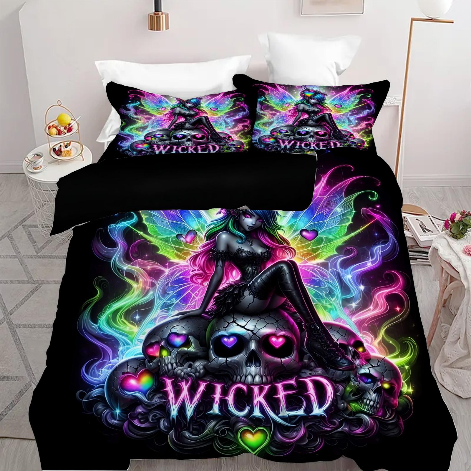 

Fantasy Butterfly Elves Skull 3D Printed Quilt Cover Elegant Cool Style Duvet Cover Set Soft Comfortable Bedding Set Pillowcases 135x200cm 2pcs