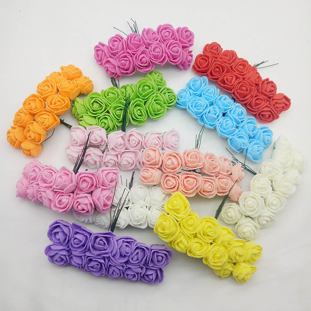 144Pcs Artificial PE Flowers Wedding Candy Box Decoration DIY Headband Wreath Accessories