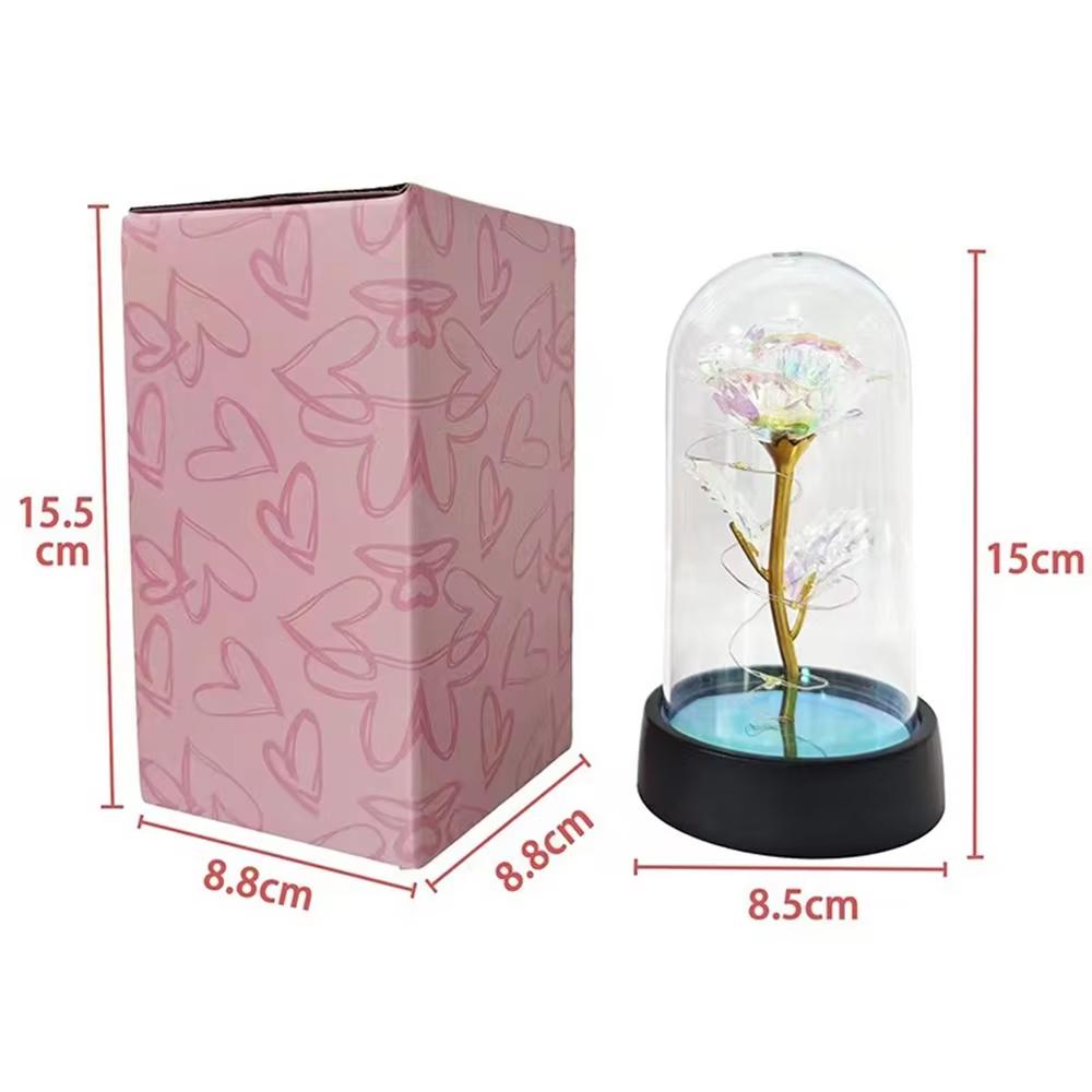 Artificial Rose LED Light Aluminum Glass Eternal Flower Party Supplies Simulation Decoration Anniversary Christmas Women's Gifts