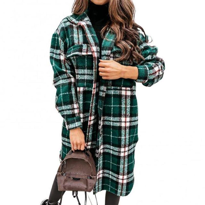 

Long Sleeve Plaid Printed Shirt Top Long sleeve Plaid Print Shirts Top Women Green L