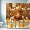 Farmhouse Highland Cattle Shower Curtain Set - Cute Design, Includes 12 Hooks, Perfect for Cattle Lovers, Bathroom Decor