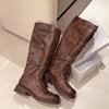 Women's Knee High Boots Vintage Belt Buckle Design Women's Boots Fashion Knight Boot Leather Long Tube Boots Botas Largas Mujer