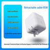 65W GaN Mobile Charger with Retractable Cable, USB & Type-C Ports, Compatible with Chinese & European Plugs