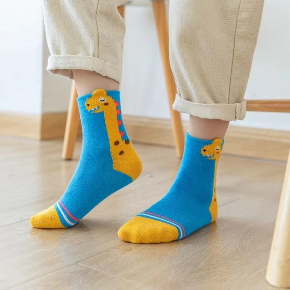 Cotton Blend Kids Socks 5 Pairs Pack Dinosaur Socks Colorful Children Sports Socks For Boys