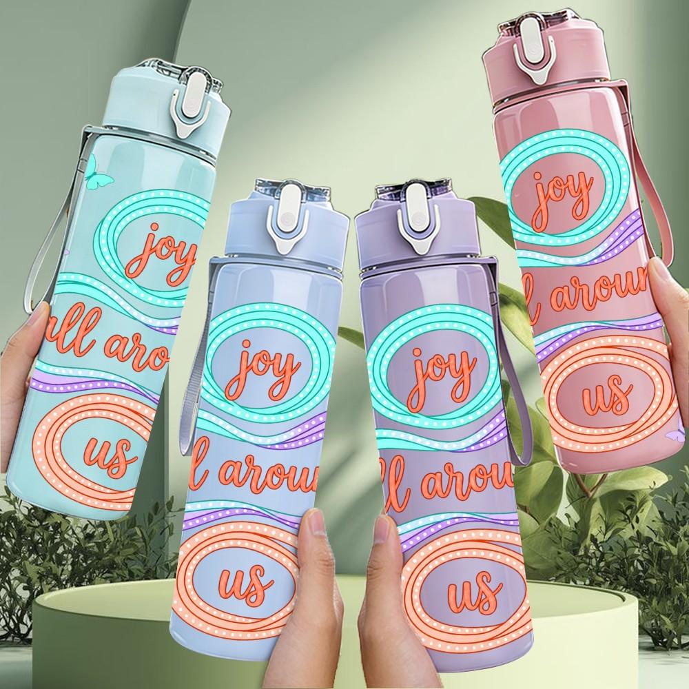 1PC My Joy All Around Us Swirl Art 750ml Color Plastic Sports Water Bottle Leakproof Flip Straw Lid Suitable for Sports Office Home Use