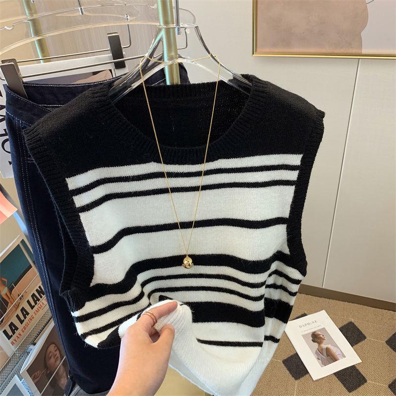 Striped Vest Sweater Women Outerwear Autumn 2023 Gentle and Lazy Versatile Soft and Glutinous Sweater Pullover Vest Female Tops