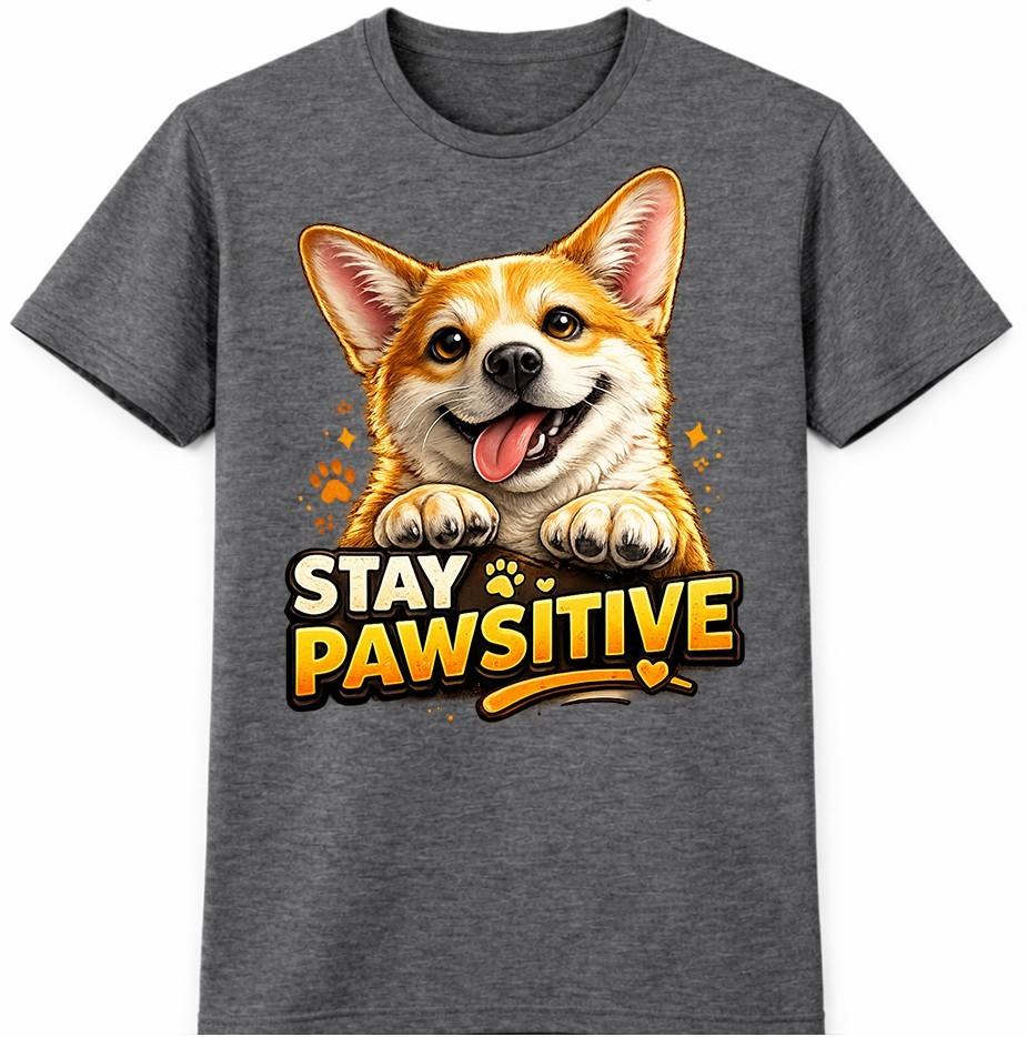 Corgi Dog T-Shirt Stay Pawsitive Funny Pet Lover Gift Cute Puppy Graphic Tee