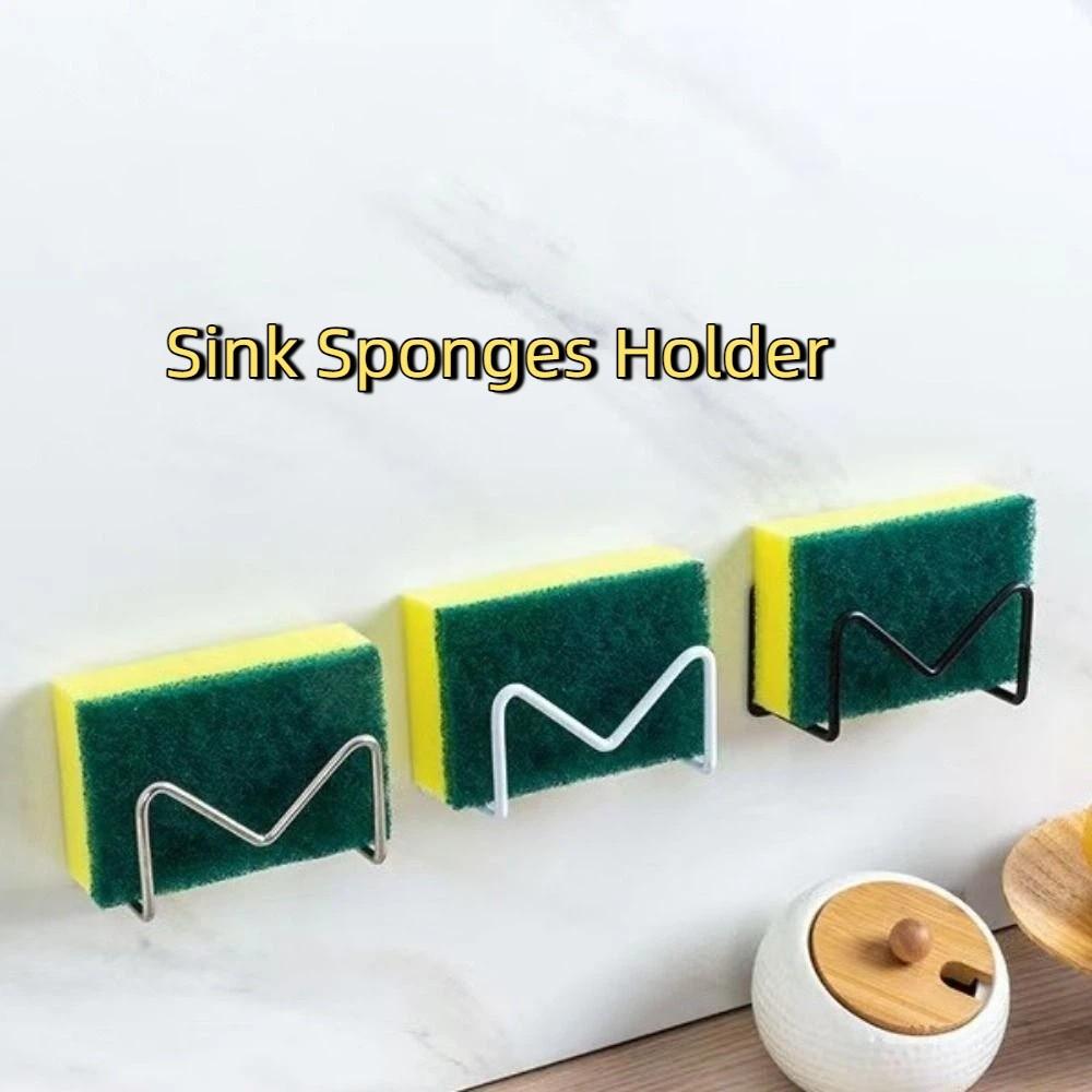 Wall Mounted Sink Sponges Holder Self Adhesive Sink Sponges Racks Practical Wall Hooks Bathroom