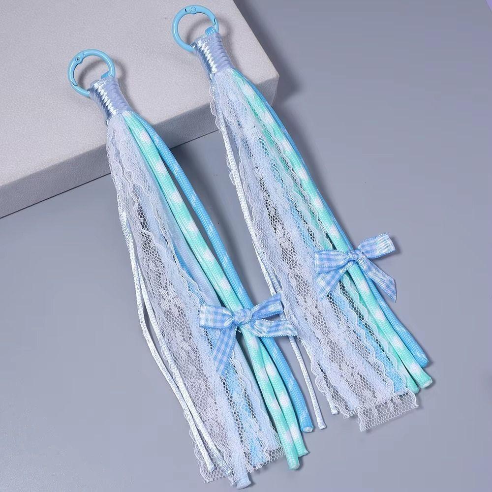 2Pcs Lace Braided Braided Keychain Colorful Design Bow Pendant Keyring  For Phone Accessory