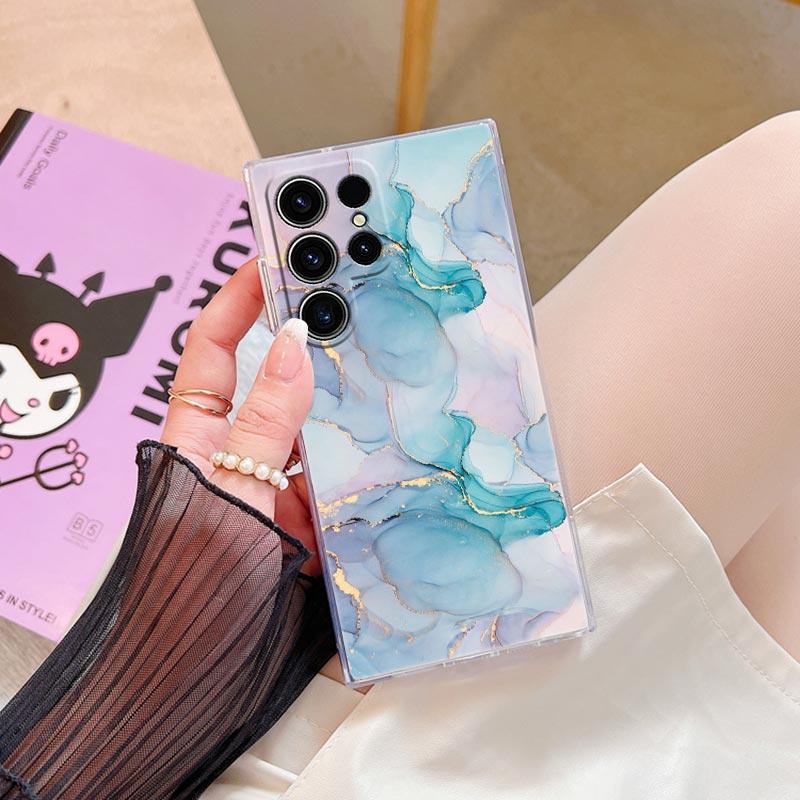 Flowing Color Marble Pattern Phone Case S25Ultra For Samsung Galaxy S25 S24 S23 S21 Ultra S20 FE S22 Plus A35 A55 5G Clear Cover