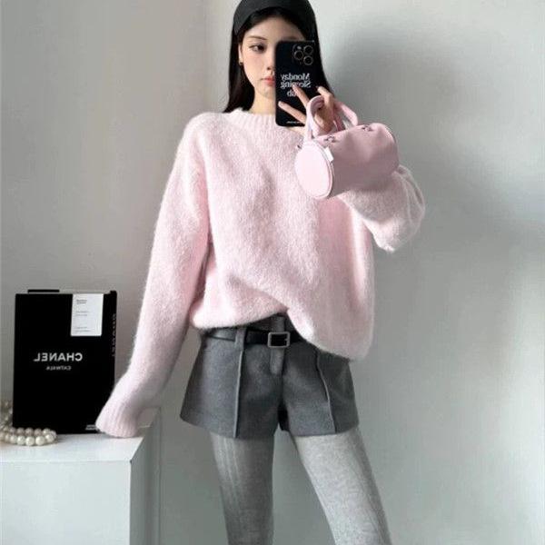 2025 Kuscheliger Weicher Rosa Strickpullover für Damen - Locker, Koreanischer Stil für Herbst/Winter